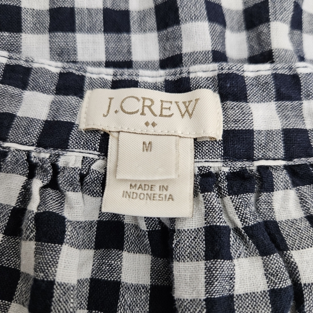 J.CREW Tunic Shirt Linen Black Gingham 3/4 Sleeve V Neck Relaxed Fit Top Medium - Picture 4 of 6